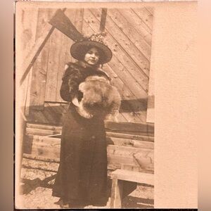 Vintage RPPP 1900’s Fancy Woman in Fur Coat and Fur Muffin Real Picture Postcard